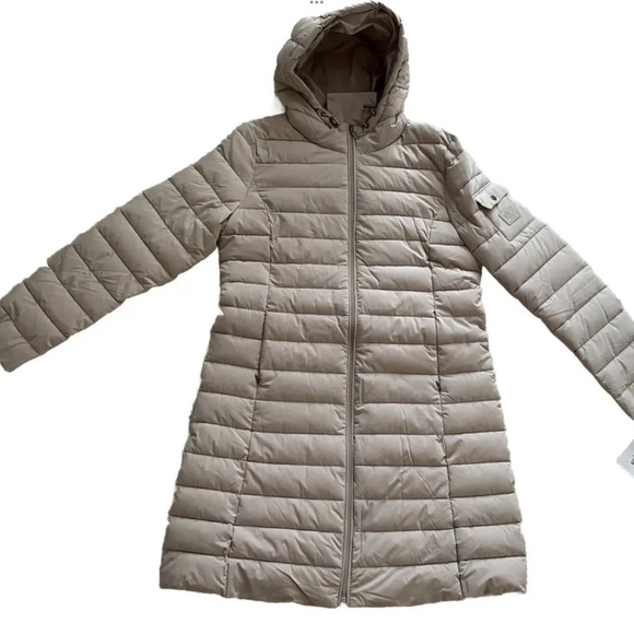 Lauren Ralph Lauren Beige Nude Puffer Long Coat Jacket Hooded Women’s Large - Picture 1 of 6